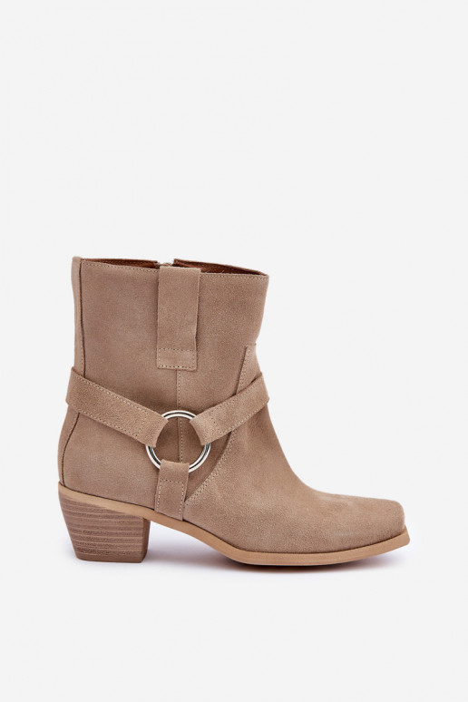 Sieviešu puszābaki Z Naturalnego Zamszu ar papēdi Zazoo 3444/2 Ziloņkaula krāsas