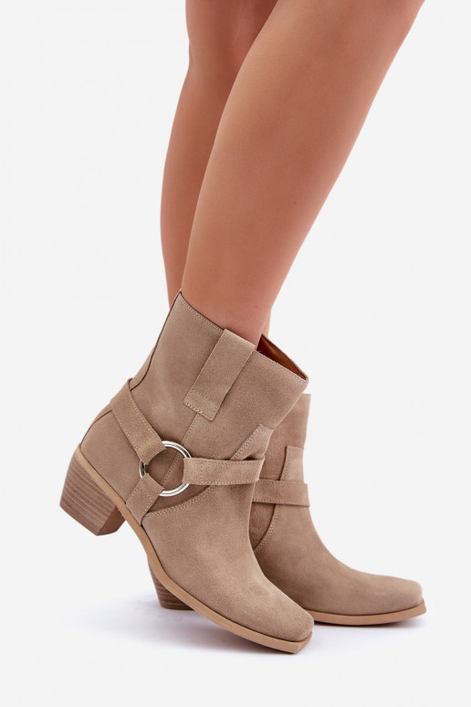 Sieviešu puszābaki Z Naturalnego Zamszu ar papēdi Zazoo 3444/2 Ziloņkaula krāsas