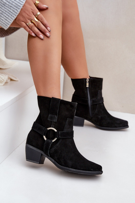 Sieviešu puszābaki Z Naturalnego Zamszu ar papēdi Zazoo 3444/2 Melns