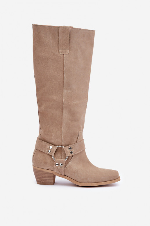 zamšādas garie zābaki  ar stulmu  Zazoo 3444/O Ziloņkaula krāsas