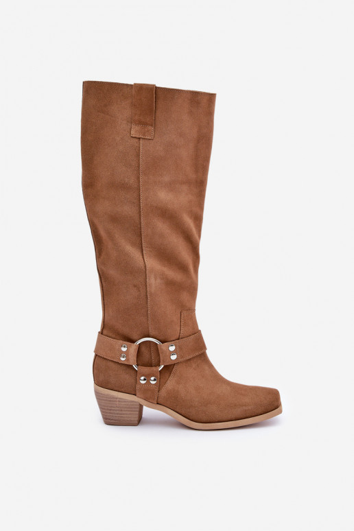 zamšādas garie zābaki  ar stulmu  Zazoo 3444/O Camel