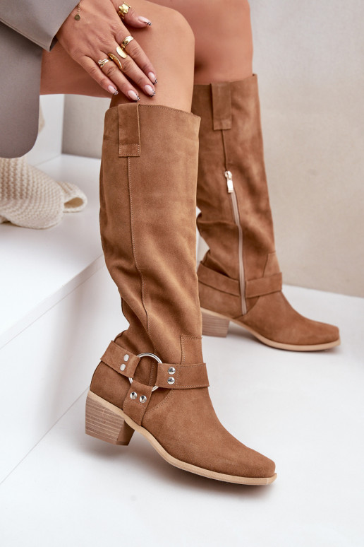 zamšādas garie zābaki  ar stulmu  Zazoo 3444/O Camel