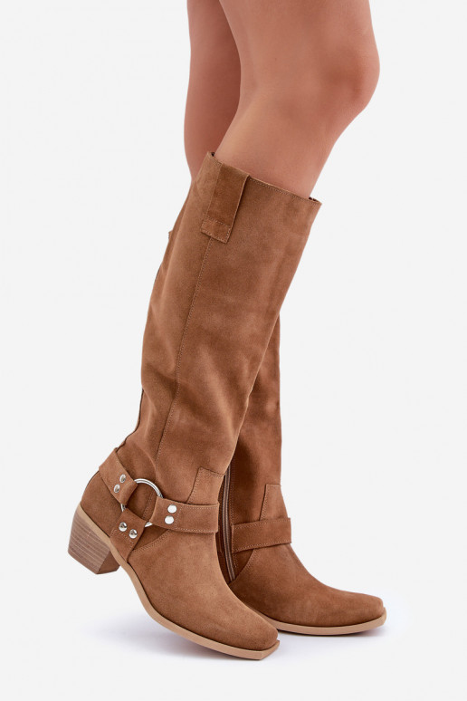 zamšādas garie zābaki  ar stulmu  Zazoo 3444/O Camel