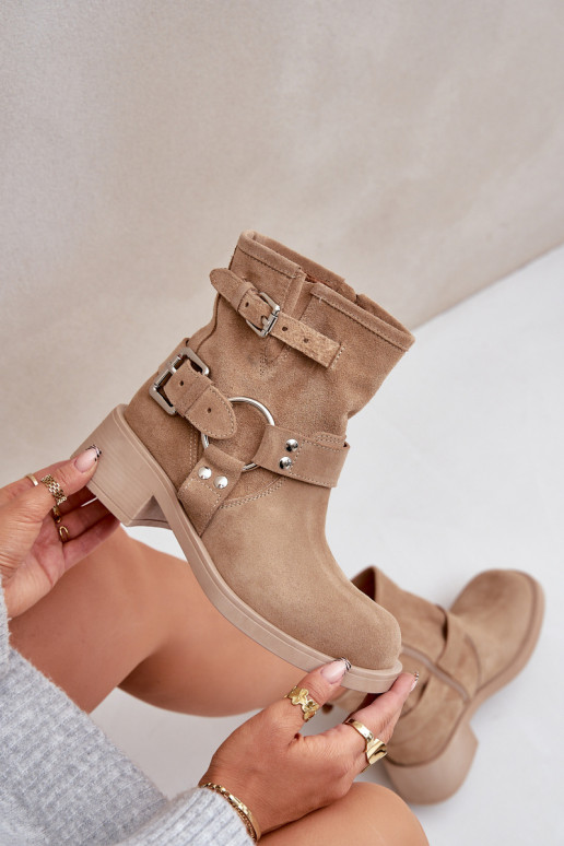 Zamšādas kurpes   Klocku Ar svītrām Zazoo 3644 smilšu krāsas