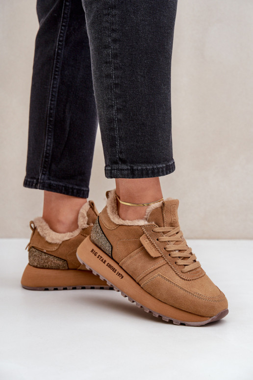 zamšādas  modeļa apavi  ar kažokādu I Błyszczącym  Big Star OO274578 Hi-Poly System Camel