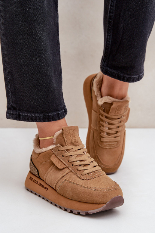 zamšādas  modeļa apavi  ar kažokādu I Błyszczącym  Big Star OO274578 Hi-Poly System Camel