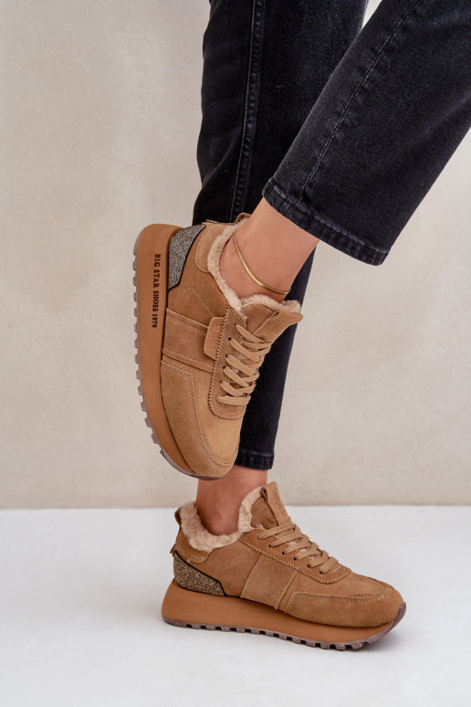 zamšādas  modeļa apavi  ar kažokādu I Błyszczącym  Big Star OO274578 Hi-Poly System Camel