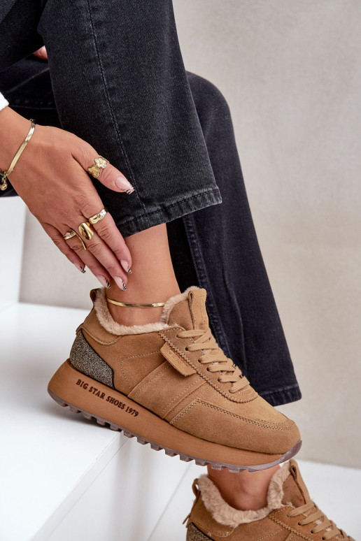 zamšādas  modeļa apavi  ar kažokādu I Błyszczącym  Big Star OO274578 Hi-Poly System Camel