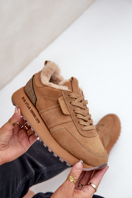 zamšādas  modeļa apavi  ar kažokādu I Błyszczącym  Big Star OO274578 Hi-Poly System Camel