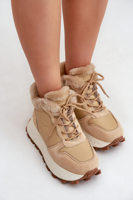    modeļa apavi apavi  ar kažokādu ar platformu Big Star OO274A330 smilšu krāsas