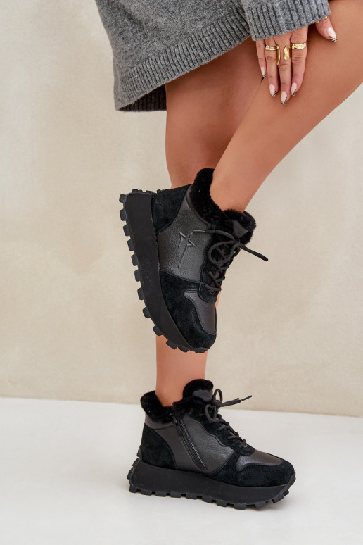    modeļa apavi apavi  ar kažokādu ar platformu Big Star OO274A329 Melns