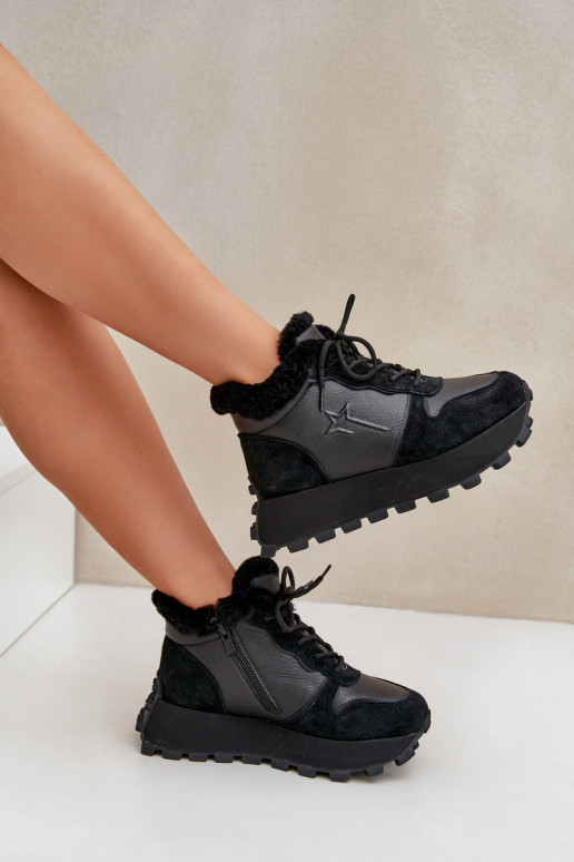    modeļa apavi apavi  ar kažokādu ar platformu Big Star OO274A329 Melns