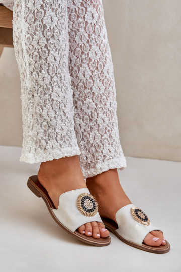 Čibas no dabīgas ādas ar ornamentiem ar platiem papēžiem  3047/O Zelta krāsas Przecierany