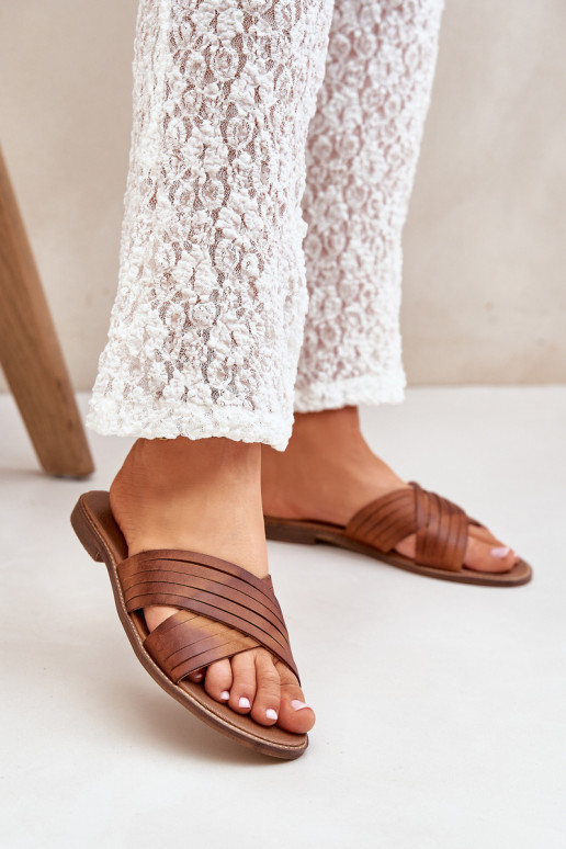 Sieviešu ādas čības LeĮskis Shoes 3682 brūnā krāsā