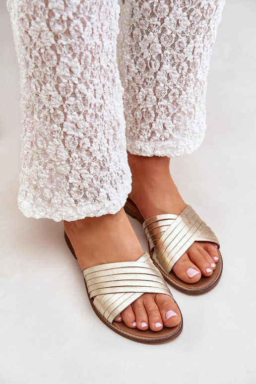 Moteru ādas čības LeĮskis Shoes 3682 zelta krāsā