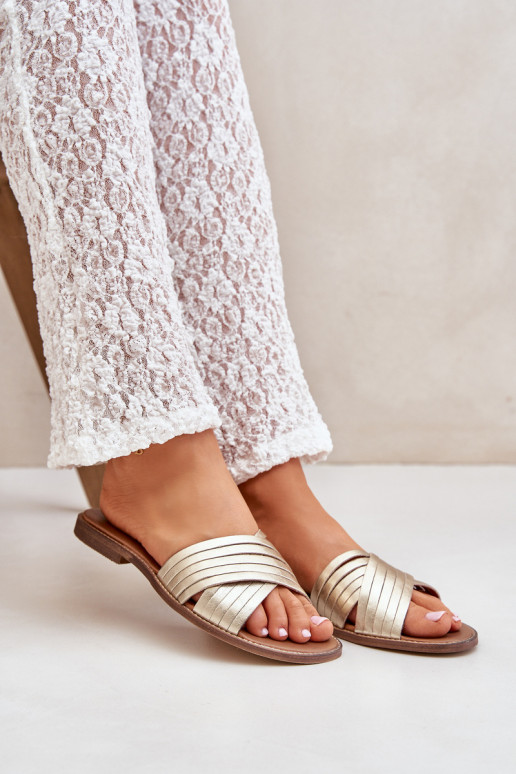 Moteru ādas čības LeĮskis Shoes 3682 zelta krāsā