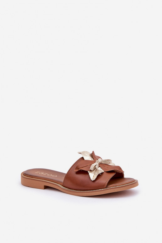 Dabīgas ādas čības ar ornamentiem Zazoo 3574/Z brūnas krāsā