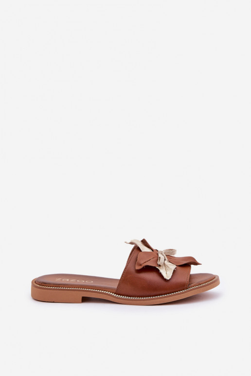 Dabīgas ādas čības ar ornamentiem Zazoo 3574/Z brūnas krāsā