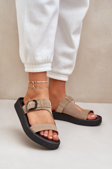 sieviešu zamšādas čības ar platformu Zazoo 3024 smilšu krāsas 2