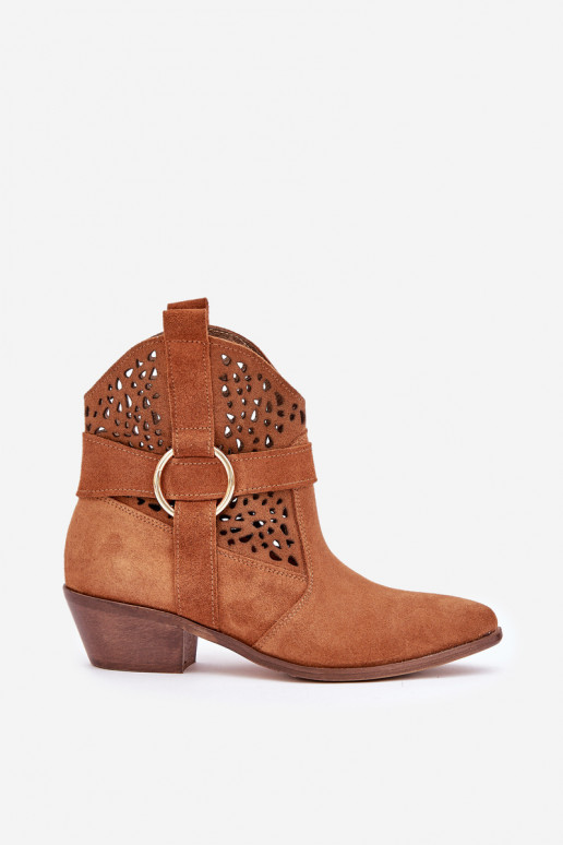 zamšādas kovboju stila puszābaki  ar papēdi Zazoo 2994 Camel