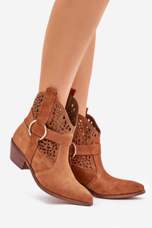zamšādas kovboju stila puszābaki  ar papēdi Zazoo 2994 Camel