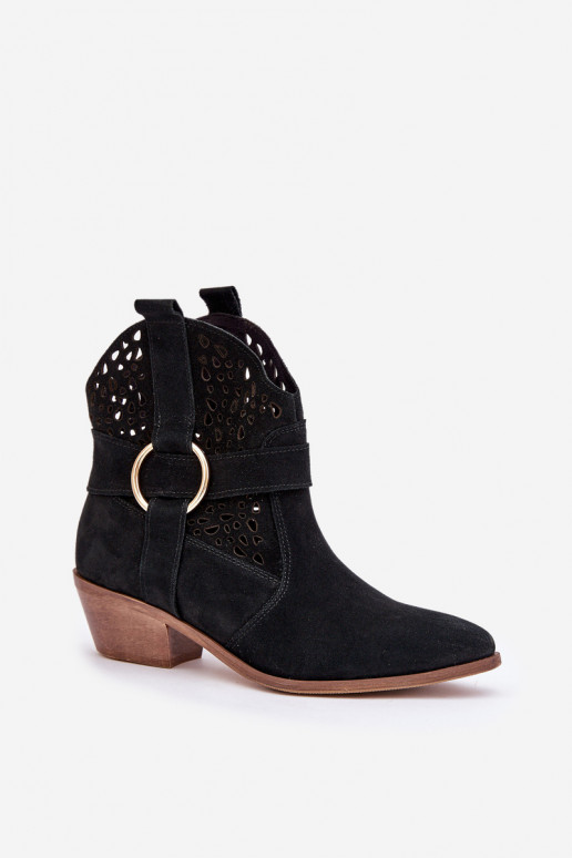 zamšādas kovboju stila puszābaki  ar papēdi Zazoo 2994 Melns