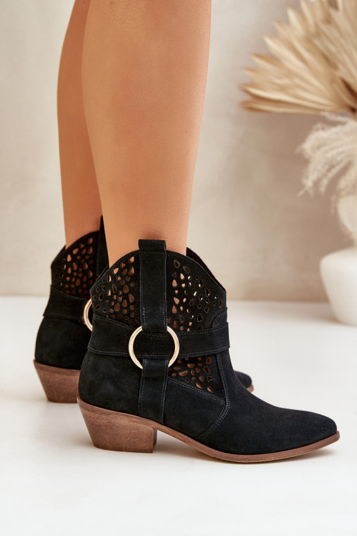 zamšādas kovboju stila puszābaki  ar papēdi Zazoo 2994 Melns