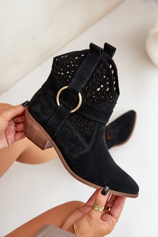 zamšādas kovboju stila puszābaki  ar papēdi Zazoo 2994 Melns