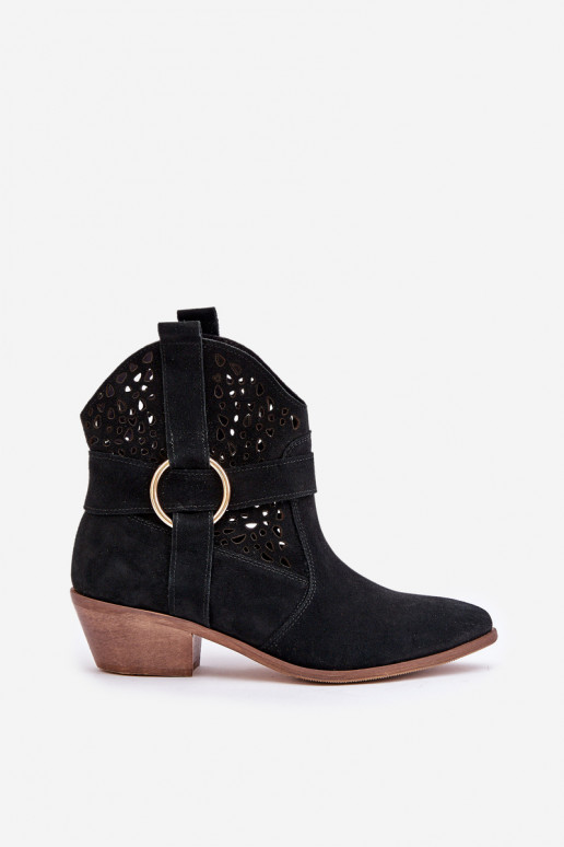 zamšādas kovboju stila puszābaki  ar papēdi Zazoo 2994 Melns