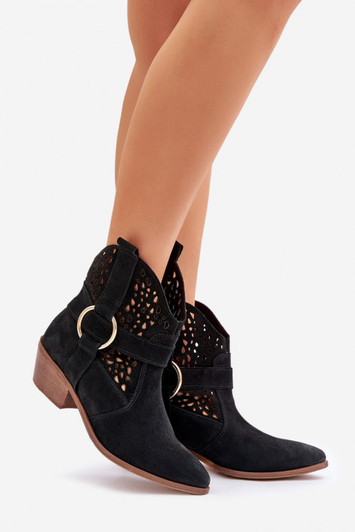 zamšādas kovboju stila puszābaki  ar papēdi Zazoo 2994 Melns