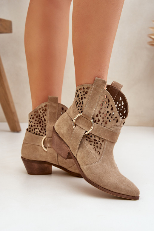 zamšādas kovboju stila puszābaki  ar papēdi Zazoo 2994 smilšu krāsas