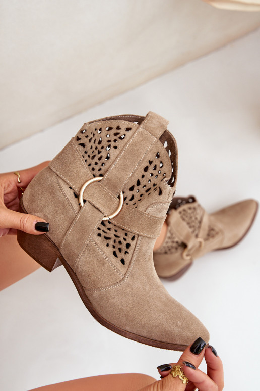 zamšādas kovboju stila puszābaki  ar papēdi Zazoo 2994 smilšu krāsas