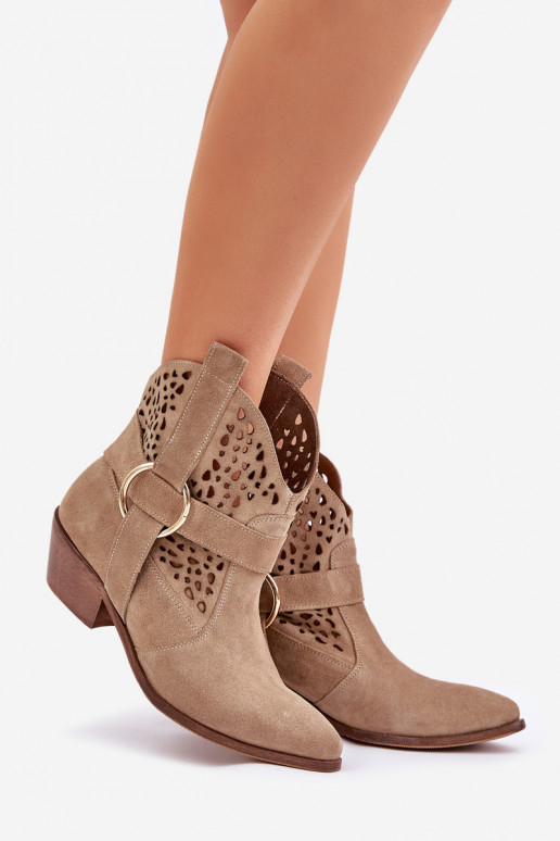 zamšādas kovboju stila puszābaki  ar papēdi Zazoo 2994 smilšu krāsas