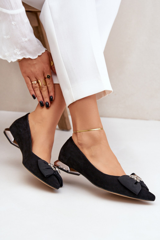 Eleganta stila Zamšādas balerīnas  ar bantītēm Laura Messi 2893 Melns Eleganta stila Zamšādas balerīnas  ar bantītēm Laura Messi 2893 Melns