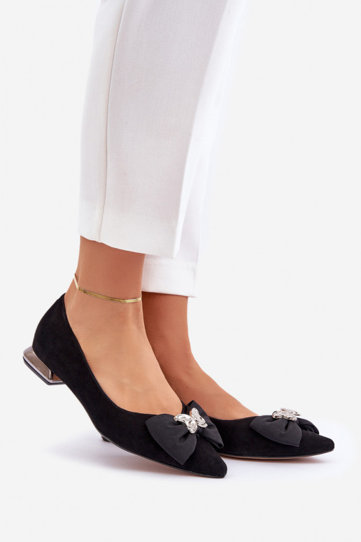 Eleganta stila Zamšādas balerīnas  ar bantītēm Laura Messi 2893 Melns Eleganta stila Zamšādas balerīnas  ar bantītēm Laura Messi 2893 Melns