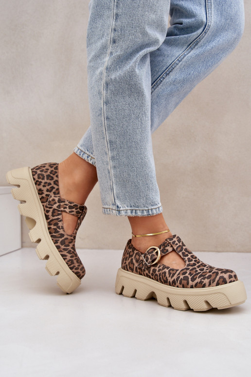 zamšādas apavi ar sprādzēm ar leoparda kažokādas rakstu Zazoo 20183 brūnas krāsas zamšādas apavi ar sprādzēm ar leoparda kažokādas rakstu Zazoo 20183 brūnas krāsas