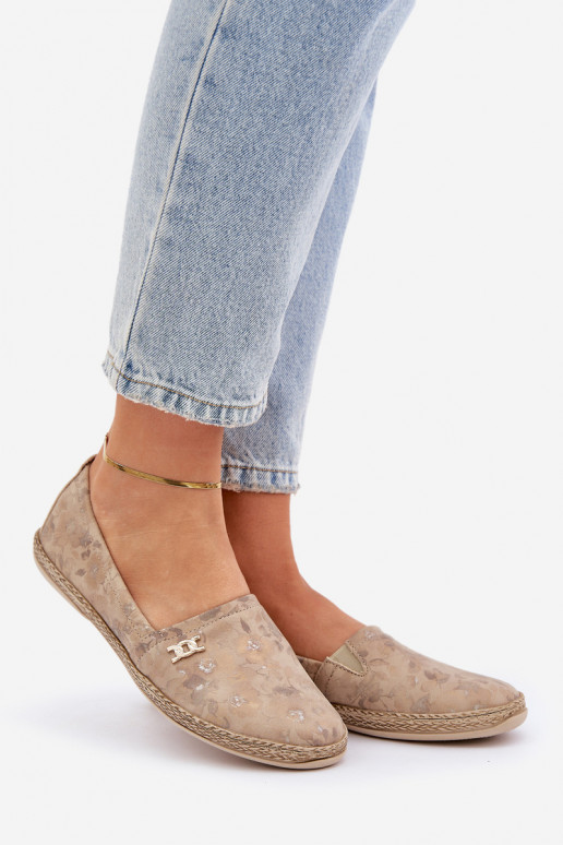 Eleganta stila Zamšādas espadrilles ar puķītēm  Zazoo 10177 smilšu krāsas Eleganta stila Zamšādas espadrilles ar puķītēm  Zazoo 10177 smilšu krāsas