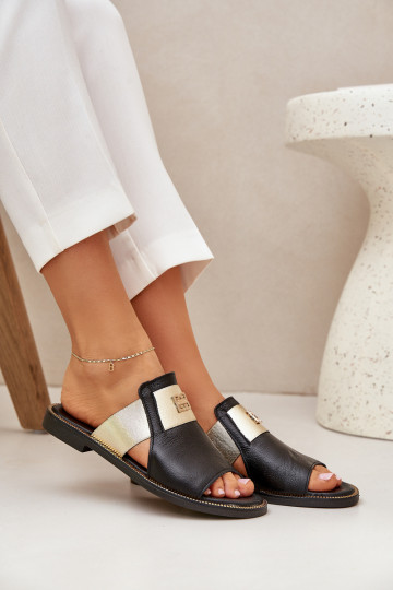 Eleganta stila Čības no dabīgas ādas ar platiem papēžiem Zazoo 40423 Melns