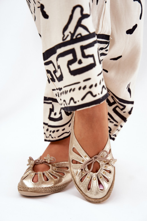 zempapēžu Balerīnas Z Naturalnej Skóry Zazoo 10179 Zelta krāsas zempapēžu Balerīnas Z Naturalnej Skóry Zazoo 10179 Zelta krāsas