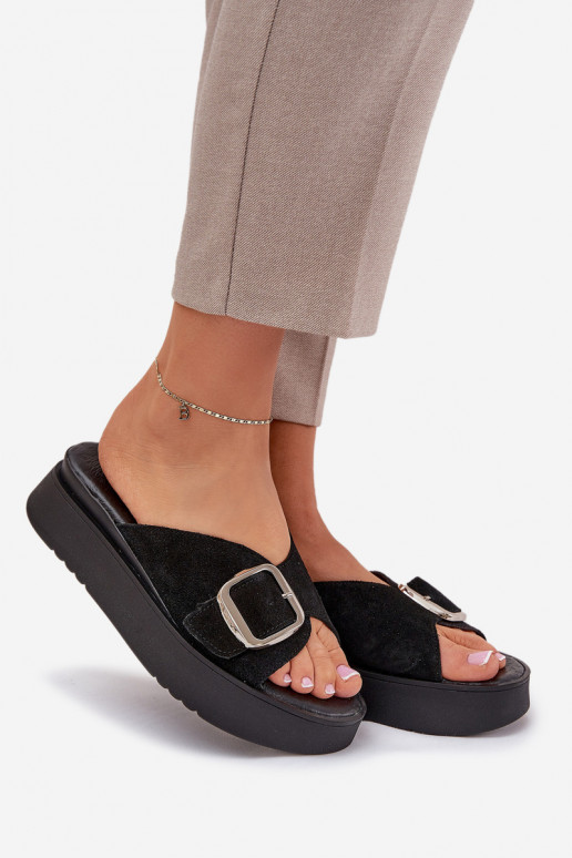 sieviešu zamšādas čības ar sprādzēm ar platformu Zazoo 3019 Melns sieviešu zamšādas čības ar sprādzēm ar platformu Zazoo 3019 Melns