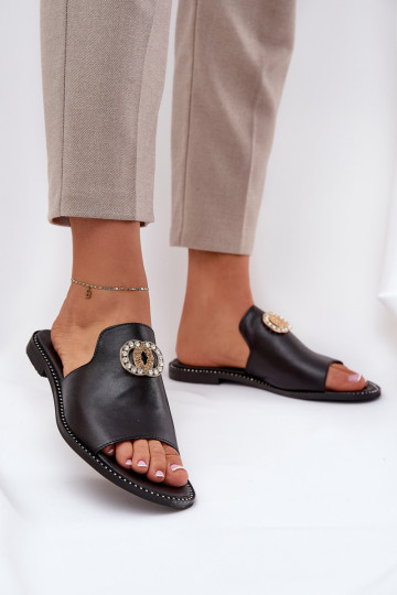 Eleganta stila Čibas no dabīgas ādas  ar ornamentiem Zazoo 3008 Melns 2