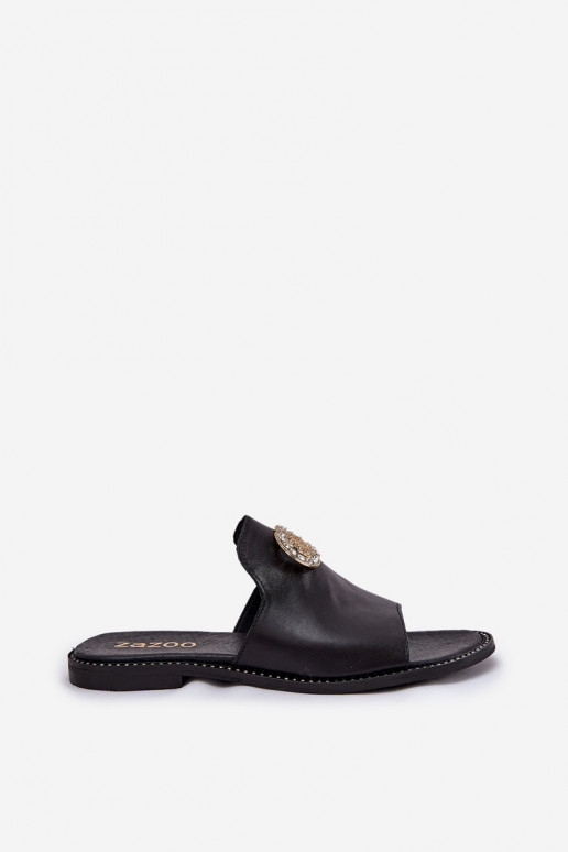 Eleganta stila Čibas no dabīgas ādas  ar ornamentiem Zazoo 3008 Melns Eleganta stila Čibas no dabīgas ādas  ar ornamentiem Zazoo 3008 Melns