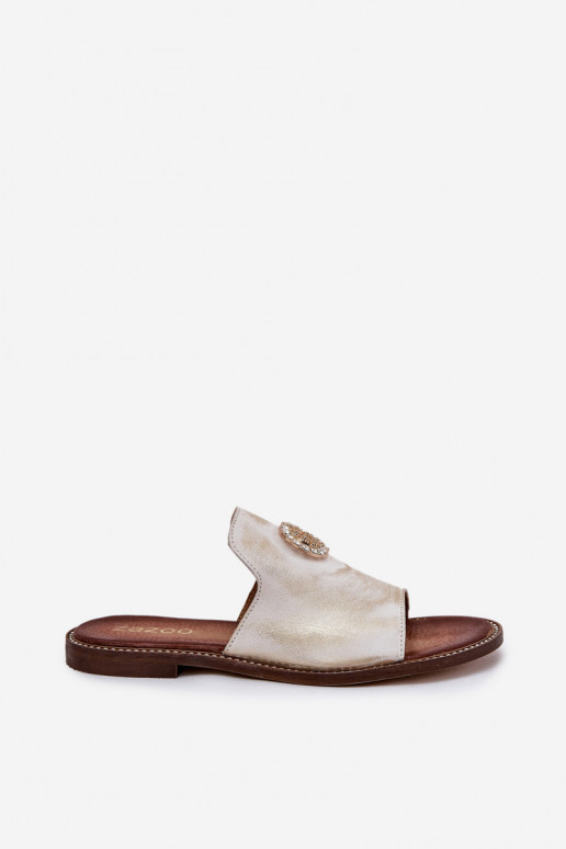 Eleganta stila Čibas no dabīgas ādas  ar ornamentiem Zazoo 3008 Zelta krāsas Przecierany