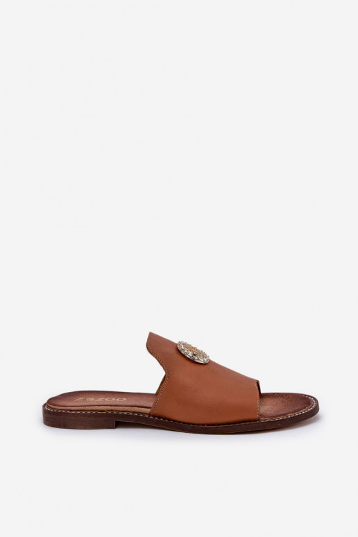 Zazoo 3008 elegantās ādas sieviešu čības ar ornamentiem brūnā krāsā