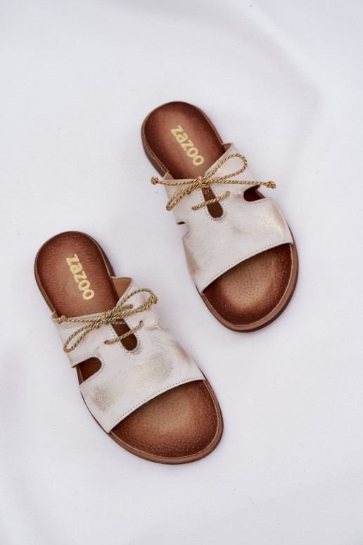 Čibas no dabīgas ādas  ar platiem papēžiem Zazoo 3022 Zelta krāsas Przecierany Čibas no dabīgas ādas  ar platiem papēžiem Zazoo 3022 Zelta krāsas Przecierany