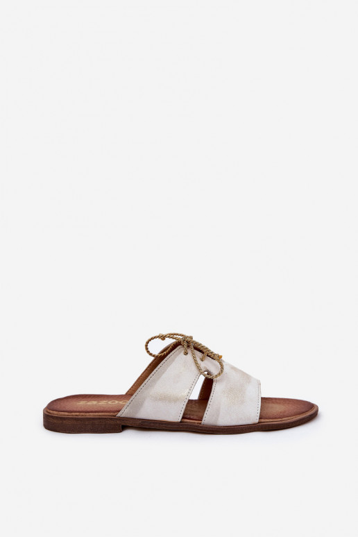 Čibas no dabīgas ādas  ar platiem papēžiem Zazoo 3022 Zelta krāsas Przecierany Čibas no dabīgas ādas  ar platiem papēžiem Zazoo 3022 Zelta krāsas Przecierany