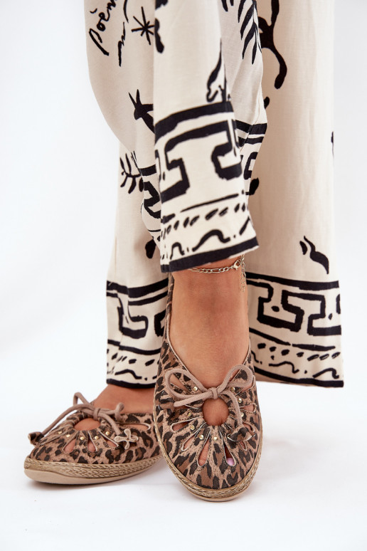 zempapēžu Balerīnas Z Naturalnej Skóry ar leoparda kažokādas rakstu Zazoo 10179 brūnas krāsas zempapēžu Balerīnas Z Naturalnej Skóry ar leoparda kažokādas rakstu Zazoo 10179 brūnas krāsas