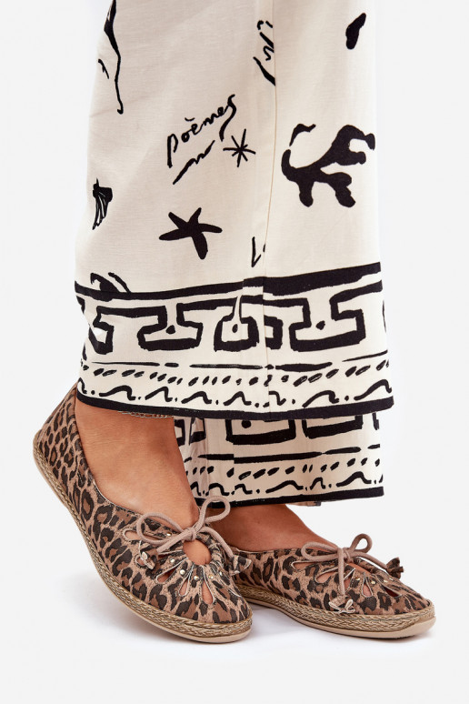 zempapēžu Balerīnas Z Naturalnej Skóry ar leoparda kažokādas rakstu Zazoo 10179 brūnas krāsas zempapēžu Balerīnas Z Naturalnej Skóry ar leoparda kažokādas rakstu Zazoo 10179 brūnas krāsas