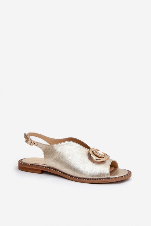 Sieviešu basenes  ar platiem papēžiem ar ornamentiem Laura Messi 2865 Zelta krāsas