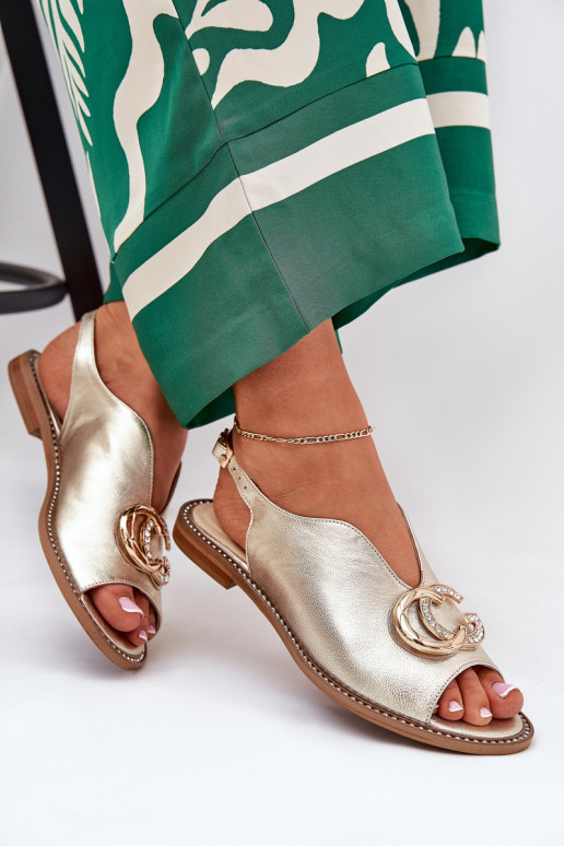 Sieviešu basenes  ar platiem papēžiem ar ornamentiem Laura Messi 2865 Zelta krāsas